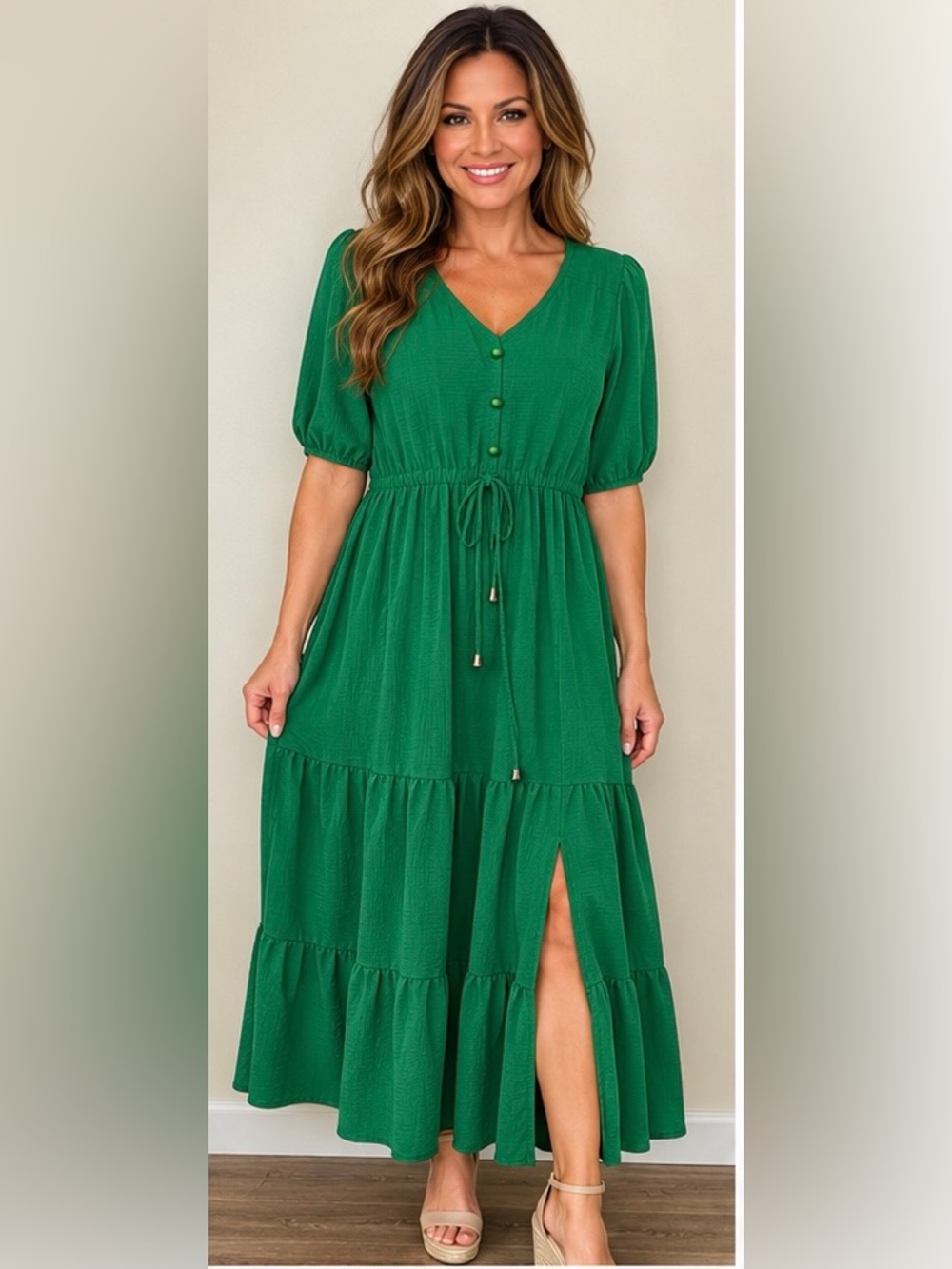 Short Sleeve Green Tiered Maxi Dress Like New - Never Worn- see measurements in